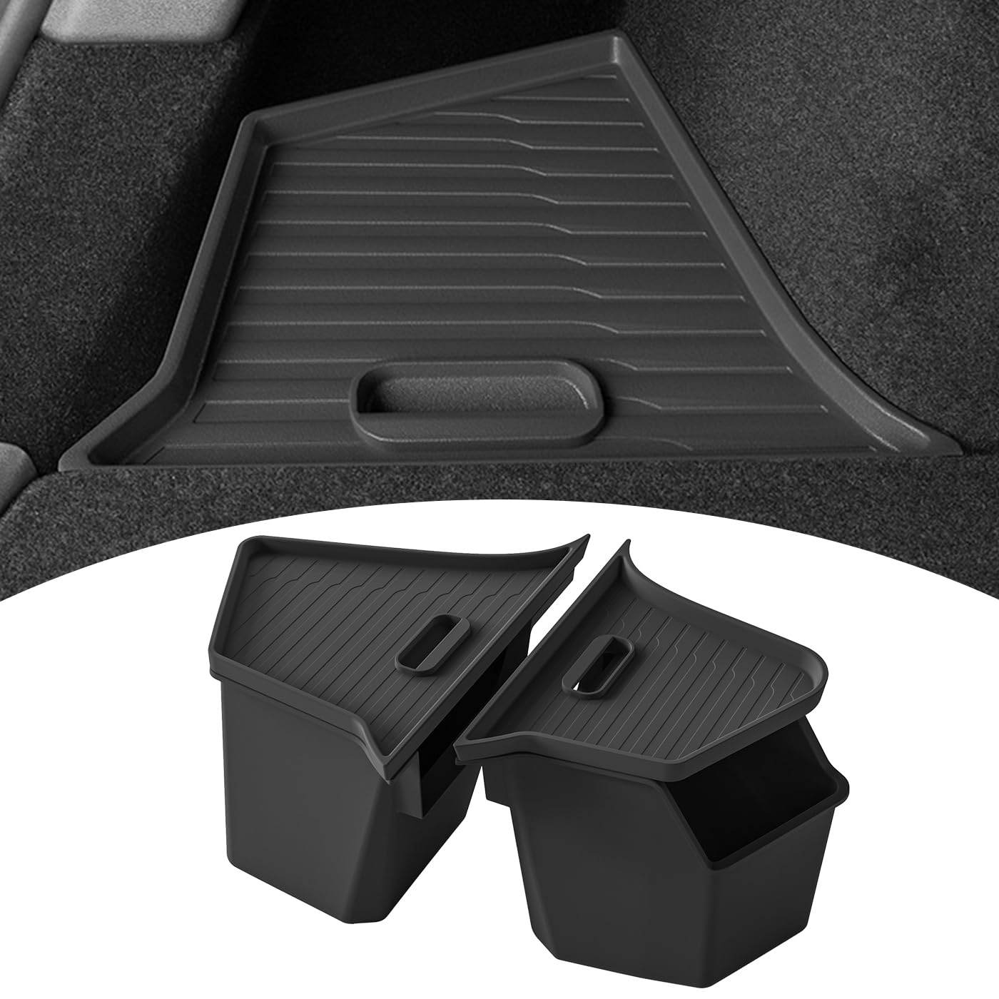 PUOENI New 2025 2026 Model Y Juniper Rear Trunk Storage Bins with Lids 2PCS Refresh Model Y Rear Trunk Storage Box TPE Waterproo