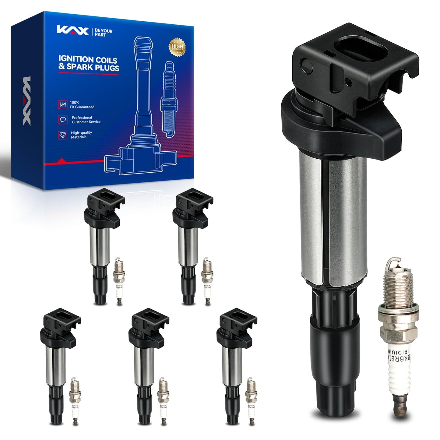 KAX 6-Pack Ignition Coils and Double Iridium Spark Plug Set for BMW X3 2005-2006, X5 2004 2006 3.0L, 530i 2003-2004, Z4 2003, 32